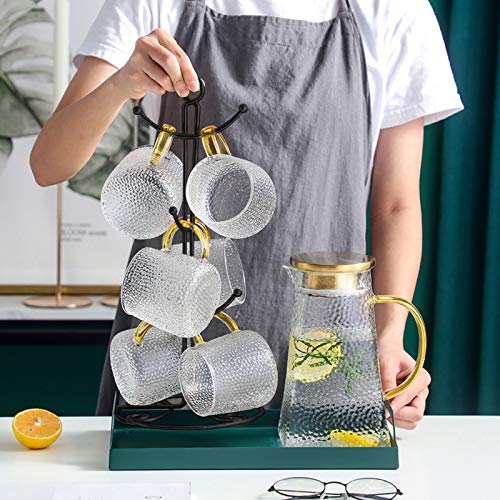 Yesland 2 Pack Mug Rack Tree - Metal Black Coffee Mug Tree for Counter with 6 Hooks - Large Kitchen Countertop Coffee Cup Holder Stand & Teacup Storage Rack for Organizing & Drying(Flower Pattern)