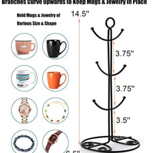 Yesland 2 Pack Mug Rack Tree - Metal Black Coffee Mug Tree for Counter with 6 Hooks - Large Kitchen Countertop Coffee Cup Holder Stand & Teacup Storage Rack for Organizing & Drying(Flower Pattern)