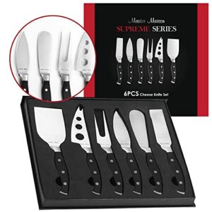 master maison 6-piece premium cheese knife set | 6 stainless steel german knives with storage box | perfect for charcuterie boards and cheese platters | charcuterie accessories