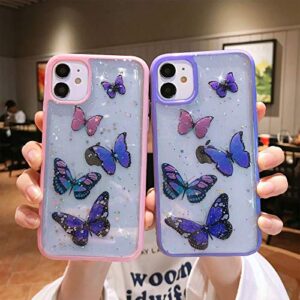 wzjgzdly Butterfly Bling Clear Case Compatible with iPhone 12 and iPhone 12 Pro 6.1 inch 2020, Glitter Case for Women Cute Slim Soft Slip Resistant Protective - Purple
