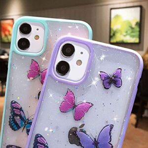 wzjgzdly Butterfly Bling Clear Case Compatible with iPhone 12 and iPhone 12 Pro 6.1 inch 2020, Glitter Case for Women Cute Slim Soft Slip Resistant Protective - Purple