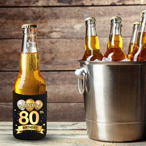 Greatingreat 80th Birthday Can Cooler Sleeves Pack of 12-80th Anniversary Decorations- Vintage 1943-80th Birthday Party Supplies - Black and Gold Eightieth Birthday Cup Coolers