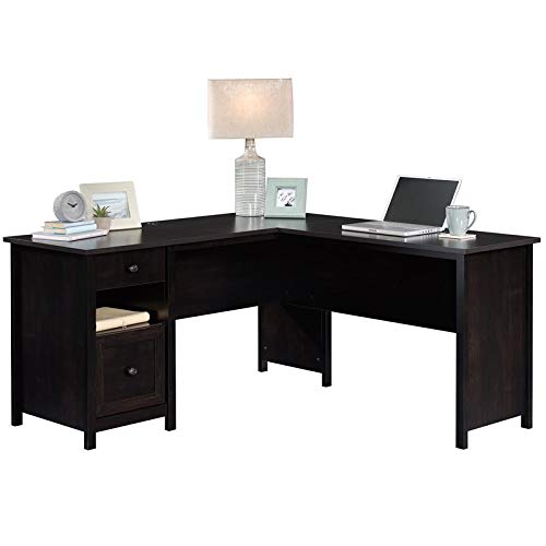 Sauder County Line Estate Black L-Shaped Desk with File Drawer, Estate Black Finish