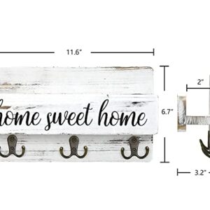 Decorative Key Hooks for Wall with Shelf,Farmhouse Mail and Keys Holder for Wall,Key Hanger Rack for Wall Entryway Mail Shelf,Mail Organizer Wall Mount,Hanging Mail Sorter with Shelf,Wood Mail Storage