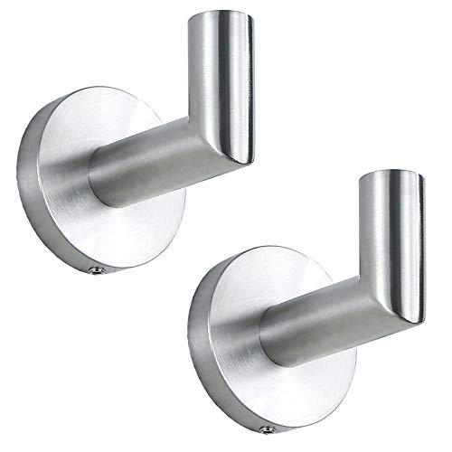 SWHYGER 2 Pack Stainless Steel Towel Hook Bathroom Heavy Duty Coat Hook Wall Mount Clothes Hook Hotel Style Robe Hook,Brushed Steel, 96018-8BS.