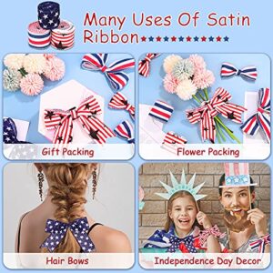 3 Rolls Patriotic Wired Ribbons Independence Day Ribbon Patriotic Stripe Wired Ribbon USA Flag Star Ribbon 4th of July Ribbons for Memorial Day, Veterans Day, 4th of July, President's Day Decors