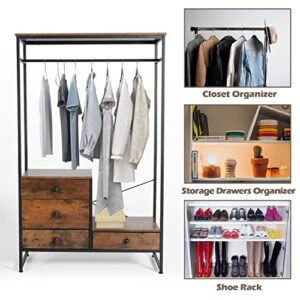 YIGOBUY Free Standing Closet Organizer Heavy Duty Garment Rack with 4 Drawers Extra Large Entryway Hall Tree with Shoe Storage Wardrobe Clothes Garment Rack