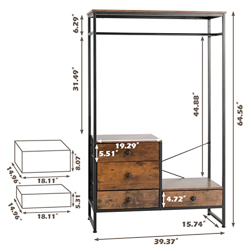 YIGOBUY Free Standing Closet Organizer Heavy Duty Garment Rack with 4 Drawers Extra Large Entryway Hall Tree with Shoe Storage Wardrobe Clothes Garment Rack