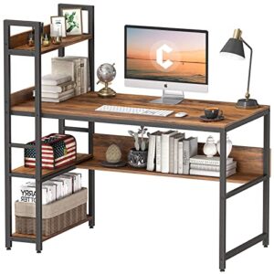 cubiker computer desk 47 inch with storage shelves, home office desk, study writing work table, modern simple style, deep brown