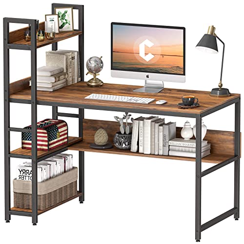 Cubiker Computer Desk 47 inch with Storage Shelves, Home Office Desk, Study Writing Work Table, Modern Simple Style, Deep Brown