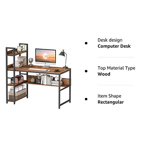 Cubiker Computer Desk 47 inch with Storage Shelves, Home Office Desk, Study Writing Work Table, Modern Simple Style, Deep Brown