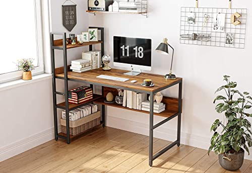 Cubiker Computer Desk 47 inch with Storage Shelves, Home Office Desk, Study Writing Work Table, Modern Simple Style, Deep Brown