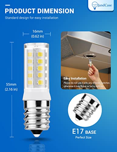 JandCase Microwave Light Bulbs Under Hood, Ceramic E17 LED Bulbs 40 Watt Equivalent, Daylight White 6000K Appliance Bulbs for Refrigerator,Microwave, Oven, Stove Hood, Non-Dimmable, 2Pack