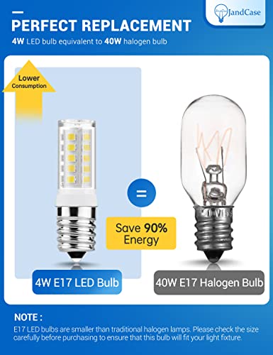 JandCase Microwave Light Bulbs Under Hood, Ceramic E17 LED Bulbs 40 Watt Equivalent, Daylight White 6000K Appliance Bulbs for Refrigerator,Microwave, Oven, Stove Hood, Non-Dimmable, 2Pack