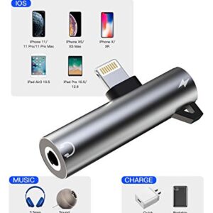 Headphone Adapter Lightning to 3.5mm AUX Audio Jack and Charger Extender Dongle Earphone Headset Splitter Compatible with iPhone 12 Mini 11 pro max xs xr x se2 7 8 Plus for Ipad Air Cable Converter