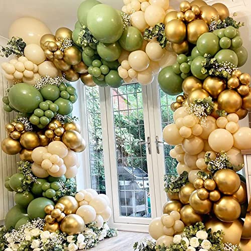 Sage Balloons Garland Kit Arch Olive Green Gold Baby Shower Birthday Bridal Party Decorations