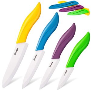 updated version ceramic knife set 4-piece color with sheaths (includes 3" paring knife, 4" fruit knife, 5" utility knife, 6" chef knife) for home kitchen(multicolour)