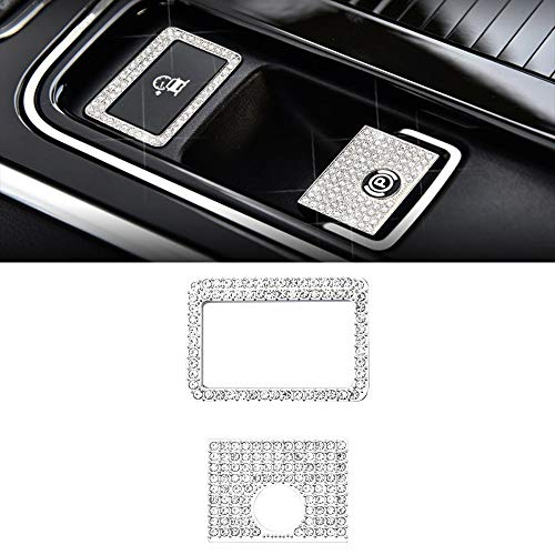 CARFIB Car Interior Bling Accessories for Jaguar F-PACE XE XF 2019 2020 Electronic Handbrake Parking P ASPC Button Ring Decals Sticker Cover Parts Decoration Men Women Zinc Alloy Crystal Silver 2Pcs