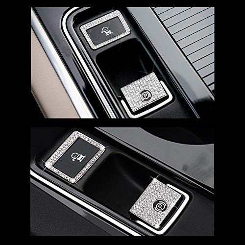 CARFIB Car Interior Bling Accessories for Jaguar F-PACE XE XF 2019 2020 Electronic Handbrake Parking P ASPC Button Ring Decals Sticker Cover Parts Decoration Men Women Zinc Alloy Crystal Silver 2Pcs