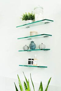 4 piece floating glass shelves with zinc alloy brackets – bathroom, office, kitchen