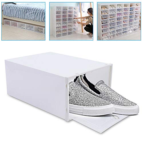 TFCFL 20/24 Pack Shoe Storage Box Shoe Box, Upthehill Clear Plastic Stackable Shoe Organizer Space Saving Foldable Shoe Container, 33 x 23 x 14cm (24 Pack)