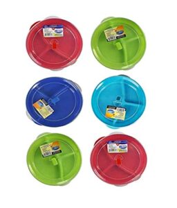 (set of 6) microwave food storage tray containers - 3 section/compartment divided plates w/vented lid (.1 pack of 6)