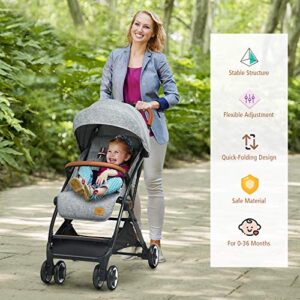 BABY JOY Lightweight Baby Stroller, Compact Toddler Travel Stroller for Airplane, Infant Stroller w/ 5-Point Harness, Adjustable Backrest/Footrest/Canopy, Storage Basket, Easy One-Hand Fold, Gray