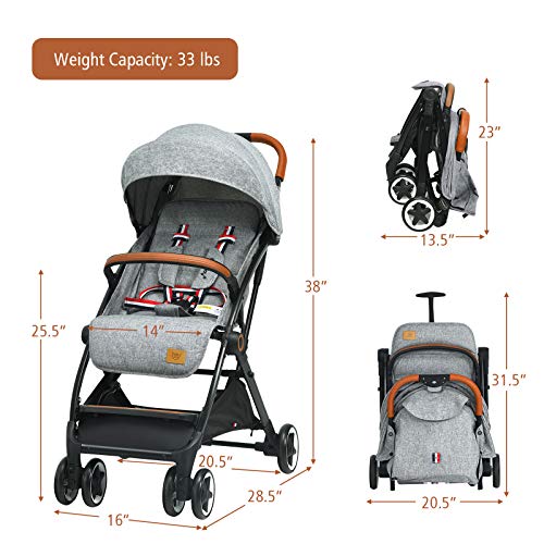 BABY JOY Lightweight Baby Stroller, Compact Toddler Travel Stroller for Airplane, Infant Stroller w/ 5-Point Harness, Adjustable Backrest/Footrest/Canopy, Storage Basket, Easy One-Hand Fold, Gray