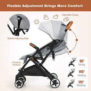 BABY JOY Lightweight Baby Stroller, Compact Toddler Travel Stroller for Airplane, Infant Stroller w/ 5-Point Harness, Adjustable Backrest/Footrest/Canopy, Storage Basket, Easy One-Hand Fold, Gray