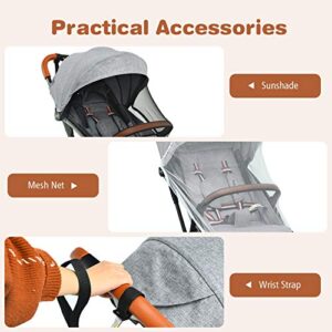 BABY JOY Lightweight Baby Stroller, Compact Toddler Travel Stroller for Airplane, Infant Stroller w/ 5-Point Harness, Adjustable Backrest/Footrest/Canopy, Storage Basket, Easy One-Hand Fold, Gray