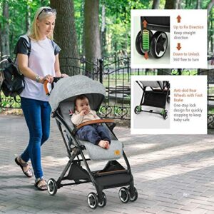 BABY JOY Lightweight Baby Stroller, Compact Toddler Travel Stroller for Airplane, Infant Stroller w/ 5-Point Harness, Adjustable Backrest/Footrest/Canopy, Storage Basket, Easy One-Hand Fold, Gray