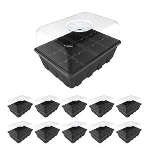 gardzen 10-set garden propagator set, seed tray kits with 120-cell, seed starter tray with dome and base 6.6" x 4.5" (12-cell per tray)