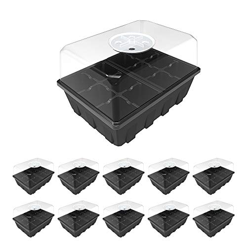 Gardzen 10-Set Garden Propagator Set, Seed Tray Kits with 120-Cell, Seed Starter Tray with Dome and Base 6.6" x 4.5" (12-Cell Per Tray)