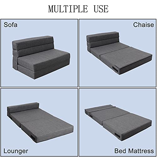 ANONER Fold Sofa Bed Couch Memory Foam with Pillow Futon Sleeper Chair Guest Bed and Fold Out Couch,Washable Cover Twin Size, Dark Gray