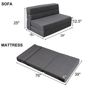 ANONER Fold Sofa Bed Couch Memory Foam with Pillow Futon Sleeper Chair Guest Bed and Fold Out Couch,Washable Cover Twin Size, Dark Gray