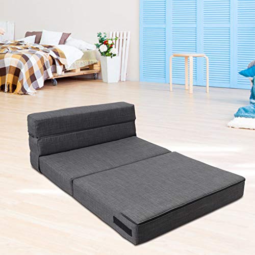 ANONER Fold Sofa Bed Couch Memory Foam with Pillow Futon Sleeper Chair Guest Bed and Fold Out Couch,Washable Cover Twin Size, Dark Gray