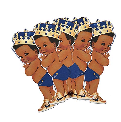 Blue Prince Party Cut-Outs, African American Prince Decor for Royal Birthday Baby Shower (8 inches)