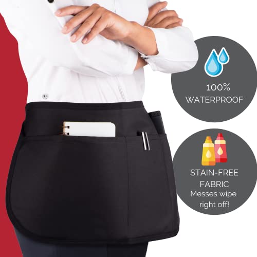 SupplyMaid Waterproof Server's Apron with 3 Pockets & Buckle Waist Closure - Black Waitress Stain-Proof Bistro Bartender Canvas Work Aprons Holds Pens, Notepads, Straws, Server Book, Bar Towel, Tips