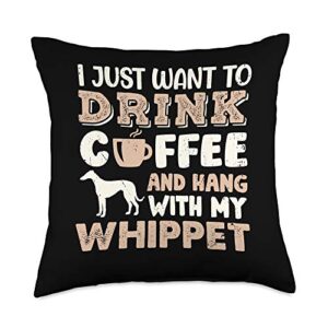 Whippet Love Dog Gifts Funny Whippet Drink Coffee Hand with Dog Mom Gift Throw Pillow, 18x18, Multicolor