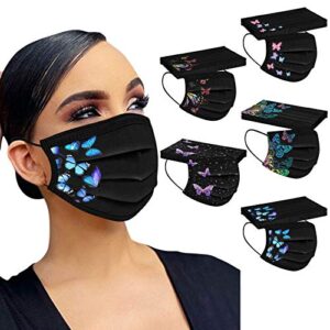 50Pcs Black Disposable Face_mask with Designs for Women Men Adults Cute Colorful Butterfly Printed Paper Face_mask