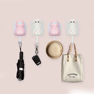 NUANNUAN 4 Pieces Coat Hooks Cute Cat Shape Punch Free Adhesive Hooks, Plastic Creative Home Storage Utility Wall Decorations Hanger Holder for Hanging Hat Towel Backpacks Key Scarf Bags