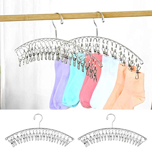 Stainless Steel Clothes Drying Rack, Laundry Clothes Hanger with 20 Clips for Drying Socks,Diapers,Bras,Baby Clothes,Towels,Underwears Set of 3