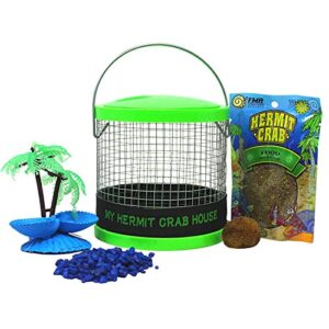 diy terrarium kit, small hermit crab starter kit with wire cage, palm tree water holder, sponge, bag of food and gravel, all in one pet supplies, color may vary, 4.5 inches
