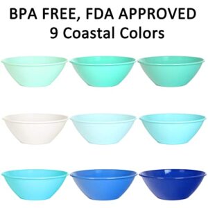 Youngever 10 inch 100 Ounce Plastic Mixing and Serving Bowls, Popcorn Bowls, Salad Bowls, Chip and Dip Serving Bowls, Set of 9 (Coastal)