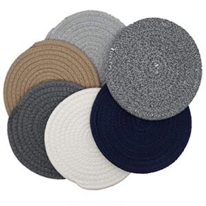 set of 6 trivets for hot pots and pans and pot holders – 100% pure cotton 7” round mats, hot pads for kitchens, coasters, placemats, spoon rest for cooking and baking