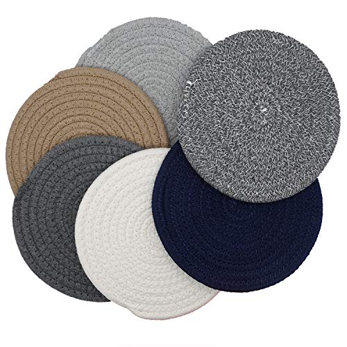 Set of 6 Trivets for Hot Pots and Pans and Pot Holders – 100% Pure Cotton 7” Round Mats, Hot Pads for Kitchens, Coasters, Placemats, Spoon Rest for Cooking and Baking