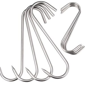 4pcs 10inch 8mm Thick Meat Hooks +4pcs 6inch 3mm S-Hook,Alele Stainless Steel Butcher Hook for Hanging Pork Belly or Beef