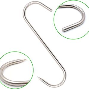 4pcs 10inch 8mm Thick Meat Hooks +4pcs 6inch 3mm S-Hook,Alele Stainless Steel Butcher Hook for Hanging Pork Belly or Beef