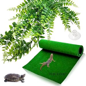 hamiledyi extra large reptile mat 70.86 x 23.62 in bearded dragon carpet green terrarium liner tank supplies for lizard leopard gecko iguana tortoise snake frog (2 pack)