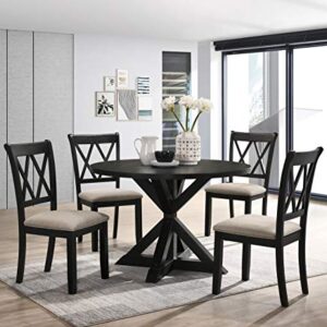 Roundhill Furniture Windvale Cross-Buck Wood 5-Piece Dining Set, Black